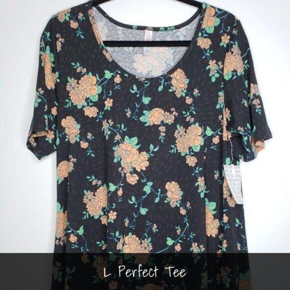 LuLaRoe Perfect T Large Floral Black NEW - Picture 1 of 1